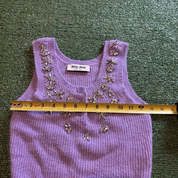 Women’s MIU MIU Crystal Jeweled Stretchy Tank Top Size 36 / XS purple Top AUTH - Picture 9 of 9